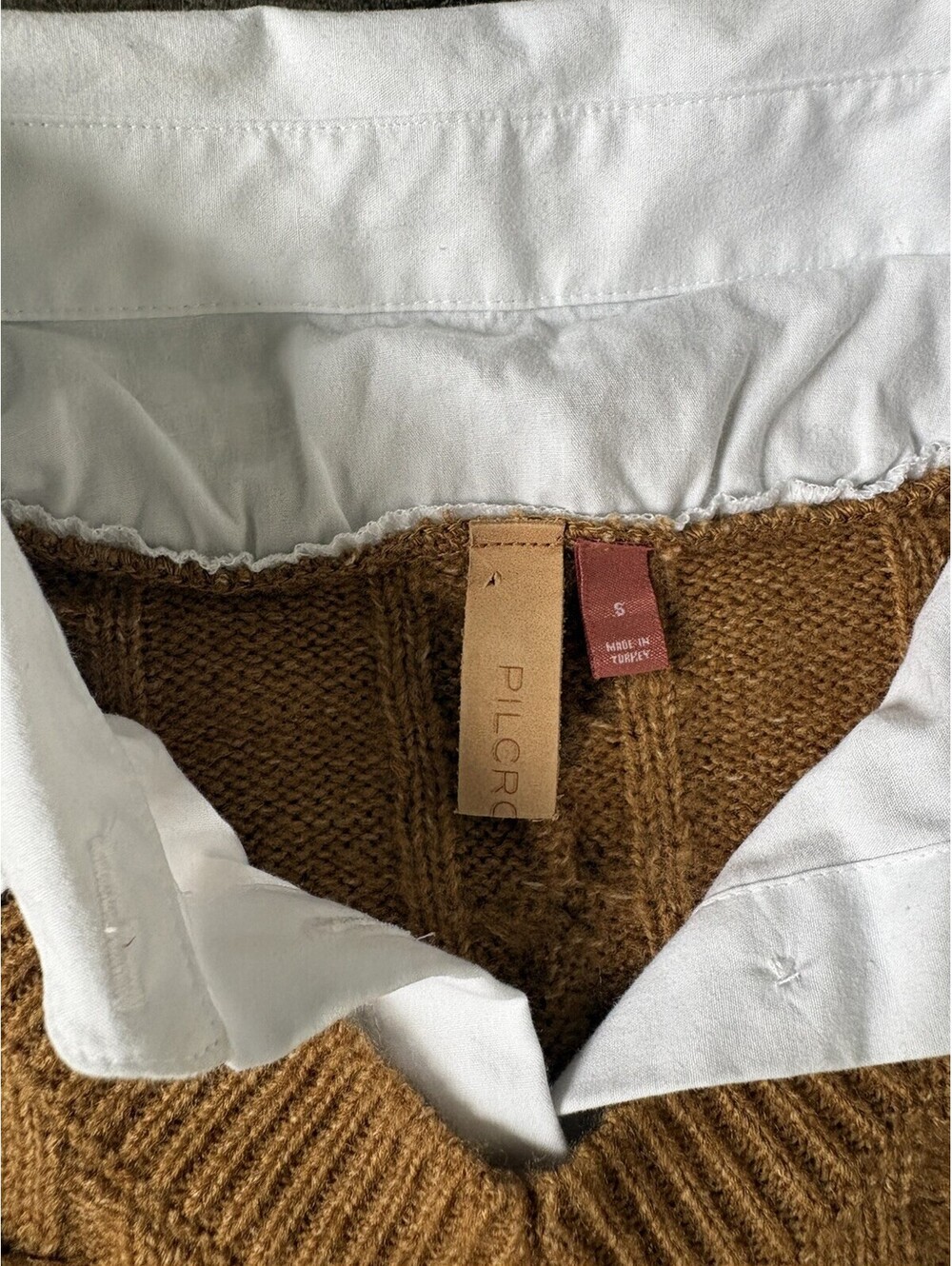 Anthropologie Pilcro Cable Knit Twofer Sweater Womens Small Brown Cotton Cropped - Picture 3 of 9